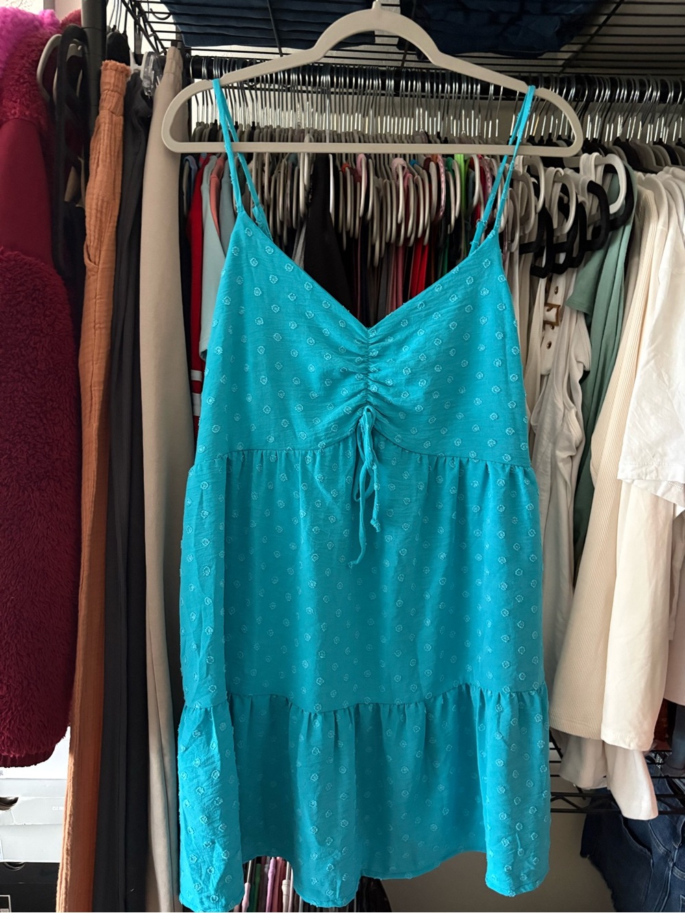 Emma & Michele Turquoise Tiered Spaghetti-Strap Mini Dress